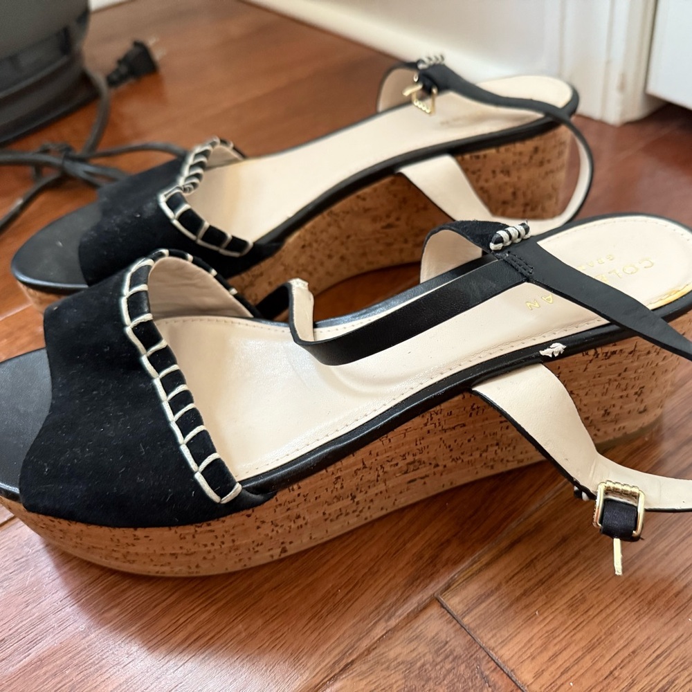Cole Haan Black Wedge Sandals with Cork Sole